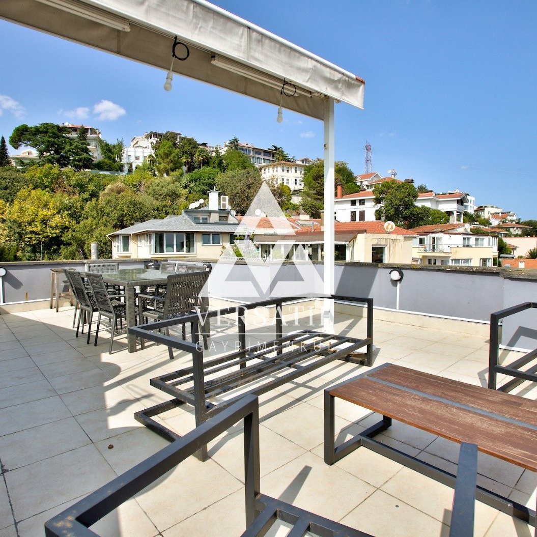 Building for sale in Arnavutköy, with a unique Bosphorus view, roadside mansion status, a wonderful terrace, and a spacious use with high ceiling style