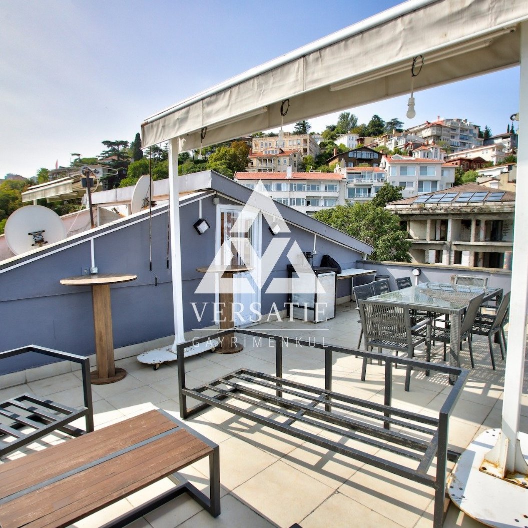Building for sale in Arnavutköy, with a unique Bosphorus view, roadside mansion status, a wonderful terrace, and a spacious use with high ceiling style