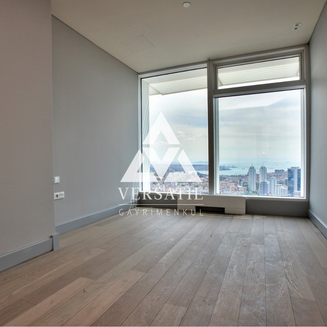Magnificent luxury residence with Bosphorus view, high floor, for rent, in Quasar, located in Şişli, Istanbul, attracting attention with its modern and elegant design.